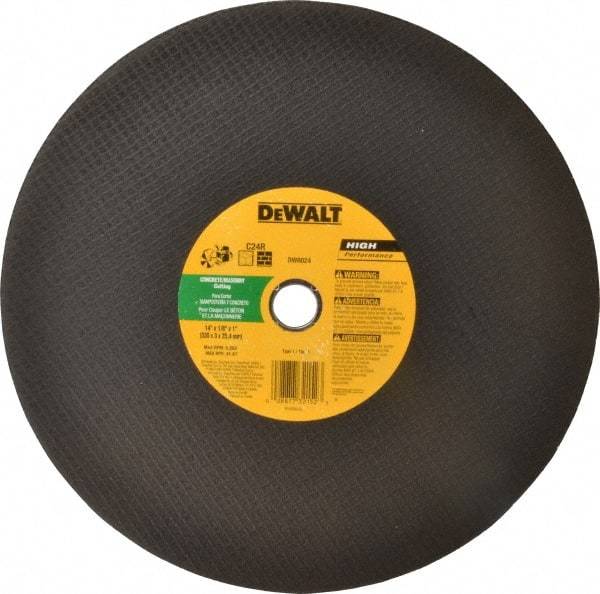 DeWALT - 14" Silicon Carbide Cutoff Wheel - 1/8" Thick, 1" Arbor, 5,500 Max RPM, Use with Circular Saws - USA Tool & Supply