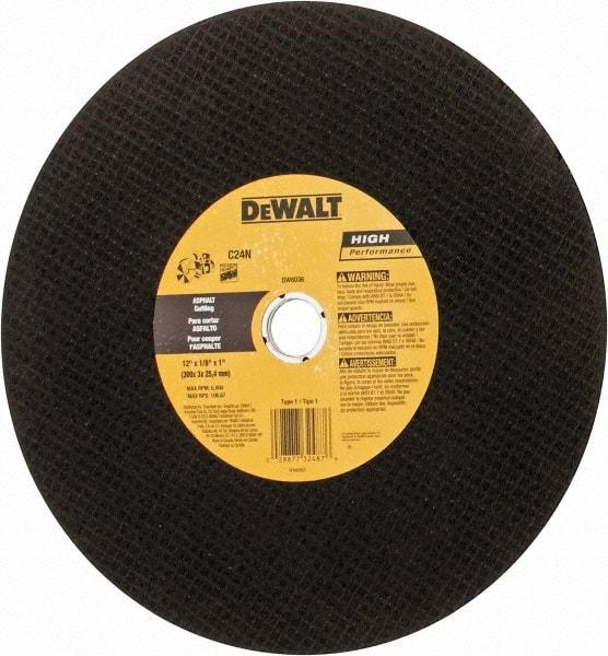 DeWALT - 12" Silicon Carbide Cutoff Wheel - 5/32" Thick, 1" Arbor, 6,400 Max RPM, Use with Circular Saws - USA Tool & Supply
