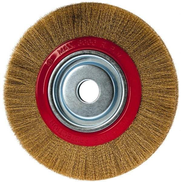 Value Collection - 10" OD, 1-1/4" Arbor Hole, Crimped Brass-Coated Steel Wheel Brush - 1" Face Width, 1-15/32" Trim Length, 0.007" Filament Diam, 3,000 RPM - USA Tool & Supply