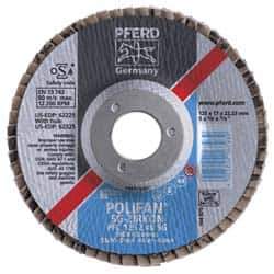 PFERD - 40 Grit, 5" Disc Diam, 7/8" Center Hole, Type 29 Zirconia Alumina Flap Disc - 12,200 Max RPM, Fiberglass Backing, Arbor Attaching System, Coated - USA Tool & Supply