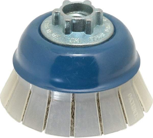 JAZ USA - 3" Diam, 5/8-11 & M14x2.00 Threaded Arbor, Stainless Steel Fill Cup Brush - 0.012 Wire Diam, 7/8" Trim Length, 13,000 Max RPM - USA Tool & Supply