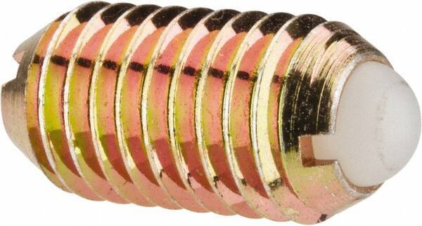Vlier - M10x1.5, 6mm Ball Diam, 19mm Body Length, 2.01mm Max Ball Reach, Threaded Ball Plunger - Steel Body, Nylon Ball, 13.49 Lb Initial End Force, 20.23 Lb Final End Force - USA Tool & Supply