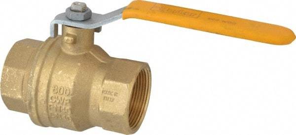 Parker - 1-1/2" Pipe, Brass Standard Ball Valve - 2 Piece, Inline - One Way Flow, FNPT x FNPT Ends, Lever Handle, 600 WOG, 150 WSP - USA Tool & Supply