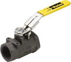 Parker - 1-1/4" Pipe, Carbon Steel Standard Ball Valve - 2 Piece, Inline - One Way Flow, FNPT x FNPT Ends, Lever Handle, 1,500 WOG, 150 WSP - USA Tool & Supply