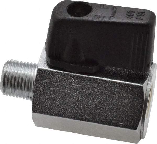 Value Collection - 1/8" Pipe, Brass Miniature Ball Valve - Inline - One Way Flow, MNPT x FNPT Ends, Wedge Handle, 450 WOG - USA Tool & Supply
