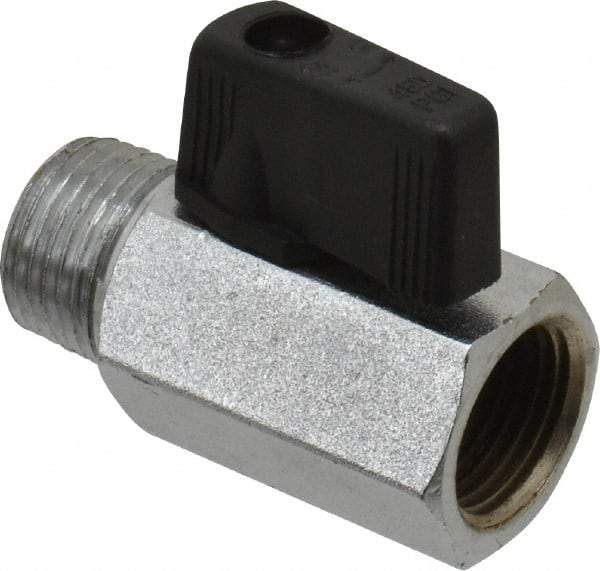 Value Collection - 3/8" Pipe, Brass Miniature Ball Valve - Inline - One Way Flow, MNPT x FNPT Ends, Wedge Handle, 450 WOG - USA Tool & Supply