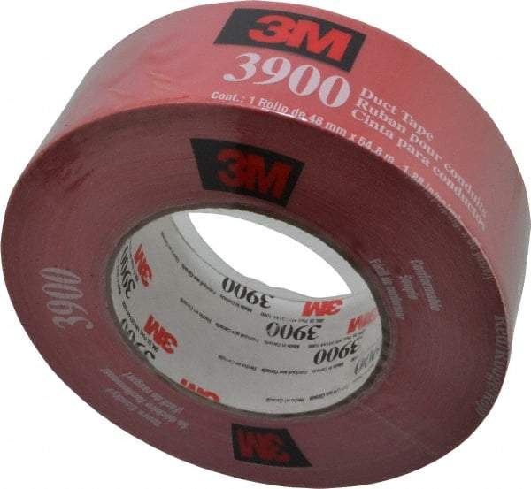 3M - 2" x 55m Red Duct Tape - 8.1 mil, Rubber Adhesive, Polyethylene Film Backing, 32 Lb/ln Tensile Strength, 200°F Max, Series 3900 - USA Tool & Supply