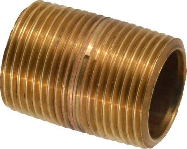 Merit Brass - 1-3/8" Long, 3/4" Pipe Threaded Brass Pipe Nipple - BSPT Thread, Red Brass - USA Tool & Supply