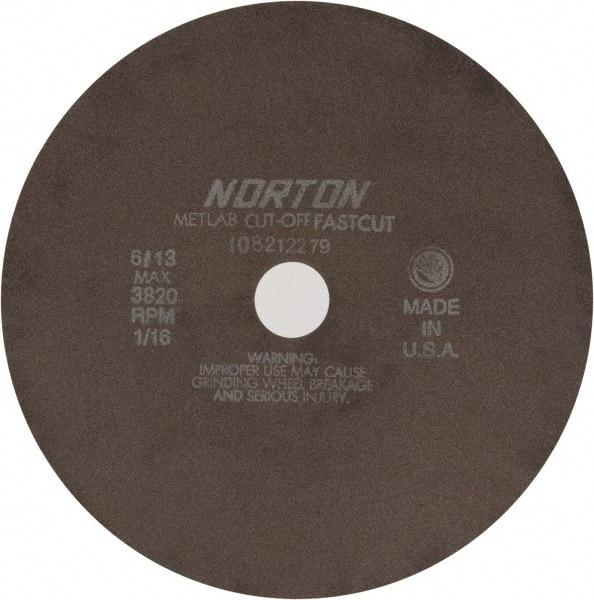 Norton - 10" 90 Grit Aluminum Oxide Cutoff Wheel - 1/16" Thick, 1-1/4" Arbor, 3,820 Max RPM, Use with Angle Grinders - USA Tool & Supply