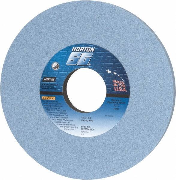 Norton - 12" Diam x 3" Hole x 1" Thick, K Hardness, 60 Grit Surface Grinding Wheel - Ceramic, Type 1, Medium Grade, 2,070 Max RPM, Vitrified Bond, No Recess - USA Tool & Supply