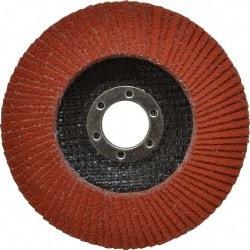 3M - 80 Grit, 4-1/2" Disc Diam, 7/8" Center Hole, Type 27 Ceramic Flap Disc - 13,300 Max RPM, Cloth Backing, Arbor Attaching System, Coated - USA Tool & Supply
