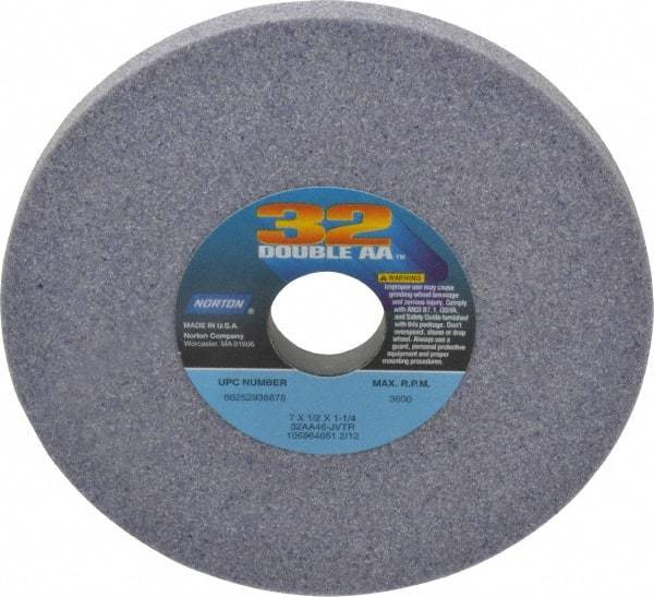 Norton - 7" Diam x 1-1/4" Hole x 1/2" Thick, J Hardness, 46 Grit Surface Grinding Wheel - Aluminum Oxide, Type 1, Coarse Grade, 3,600 Max RPM, Vitrified Bond, No Recess - USA Tool & Supply
