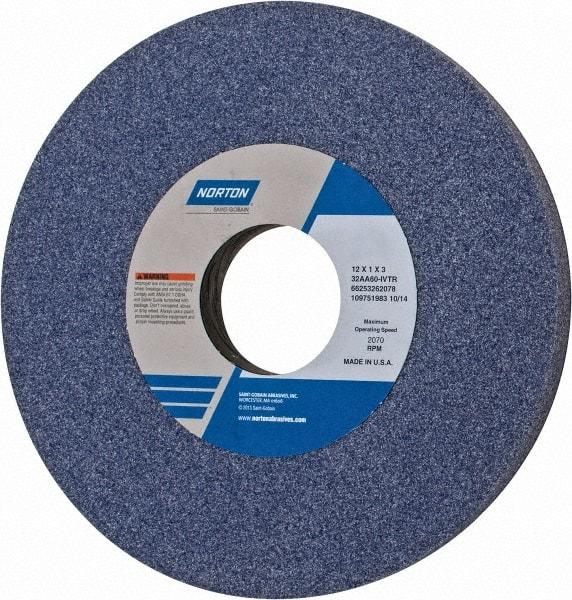Norton - 12" Diam x 3" Hole x 1" Thick, I Hardness, 60 Grit Surface Grinding Wheel - Aluminum Oxide, Type 1, Medium Grade, 2,070 Max RPM, Vitrified Bond, No Recess - USA Tool & Supply
