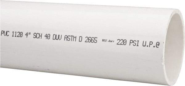 Made in USA - 4" Pipe, 5' Long PVC Unthreaded Plastic Pipe Nipple - 220 Max psi, 4" ID x 4-1/2" OD, Schedule 40, White - USA Tool & Supply