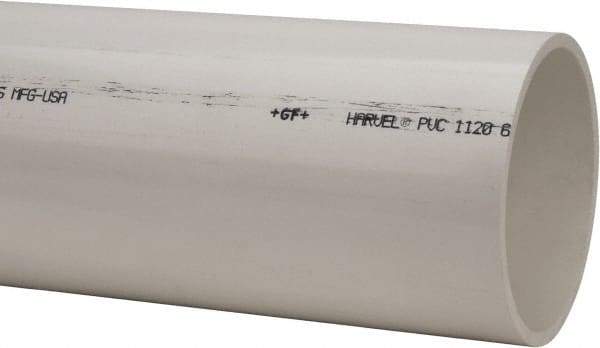 Made in USA - 6" Pipe, 5' Long PVC Unthreaded Plastic Pipe Nipple - 180 Max psi, 6.03" ID x 6-5/8" OD, Schedule 40, White - USA Tool & Supply