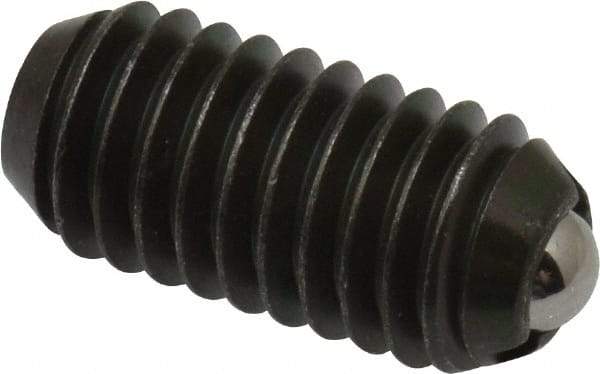 Vlier - 3/8-16, 0.188" Ball Diam, 0.8" Body Length, 0.048" Max Ball Reach, Threaded Ball Plunger - Steel Body, Stainless Steel Ball, 5 Lb Initial End Force, 10 Lb Final End Force - USA Tool & Supply