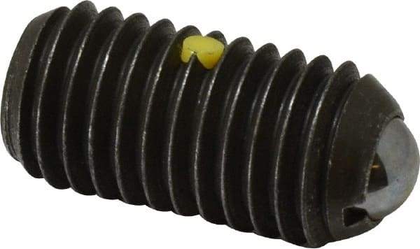 Vlier - 5/8-11, 0.375" Ball Diam, 1.25" Body Length, 0.096" Max Ball Reach, Threaded Ball Plunger - Steel Body, Stainless Steel Ball, 9 Lb Initial End Force, 18 Lb Final End Force, Locking Element - USA Tool & Supply