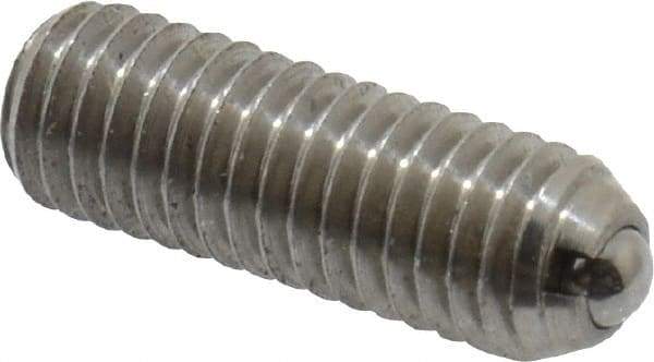 Vlier - 10-32, 0.094" Ball Diam, 0.57" Body Length, 0.025" Max Ball Reach, Threaded Ball Plunger - Stainless Steel Body, Stainless Steel Ball, 1.5 Lb Initial End Force, 3 Lb Final End Force - USA Tool & Supply
