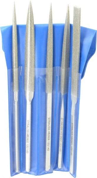 Strauss - 5 Piece Diamond Pattern File Set - 8-1/2" Long, Medium Coarseness, Set Includes Equalling, Half Round, Round, Square, Three Square - USA Tool & Supply