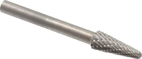 SGS Pro - 3/16" Cut Diam, 1/8" Shank Diam, Taper Head Double Cut Burr - Carbide, Radius End, 1/2" LOC - USA Tool & Supply