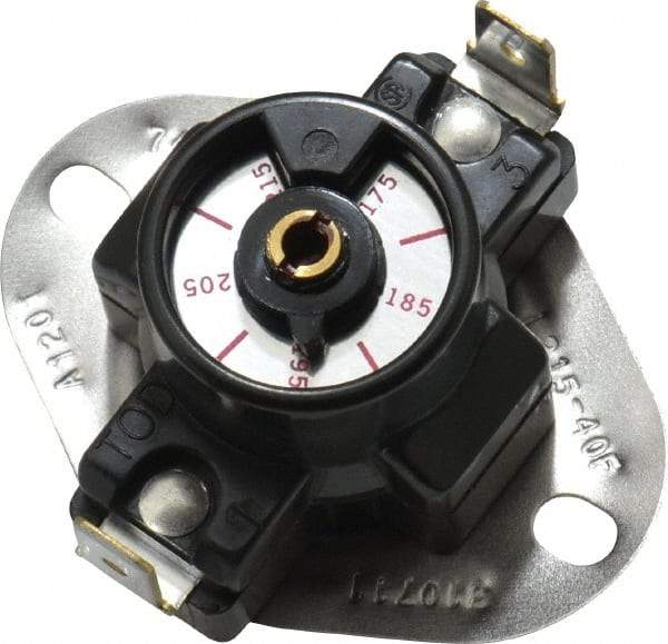 White-Rodgers - 175 to 215°F Cut In Temp, Open on Rise Switch Action, Snap Disc Control - 120/240 VAC, 72A at 120VAC, 60A at 240VAC Locked Rotor Amps, 25A at 120VAC, 25A at 240VAC Resistive Rating, Limit Control - USA Tool & Supply