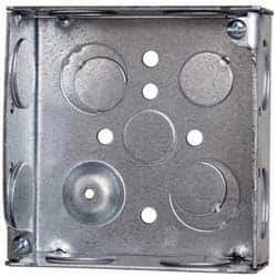 Cooper Crouse-Hinds - 1 Gang, (12) 1/2 & 3/4" Knockouts, Steel Square Outlet Box - 4" Overall Height x 4" Overall Width x 1-1/2" Overall Depth - USA Tool & Supply