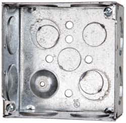 Cooper Crouse-Hinds - 1 Gang, (12) 1 & 3/4" Knockouts, Steel Square Outlet Box - 4" Overall Height x 4" Overall Width x 2-1/8" Overall Depth - USA Tool & Supply