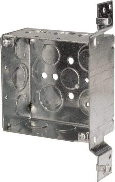 Cooper Crouse-Hinds - 1 Gang, (13) 1/2 & 3/4" Knockouts, Steel Square Outlet Box - 4" Overall Height x 4" Overall Width x 2-1/8" Overall Depth - USA Tool & Supply