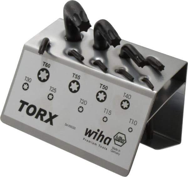 Wiha - 9 Piece T10 to T60 L-Key Short Arm Torx Key Set - T10, T15, T20, T25, T30, T40, T50, T55, T60 Torx Size - USA Tool & Supply