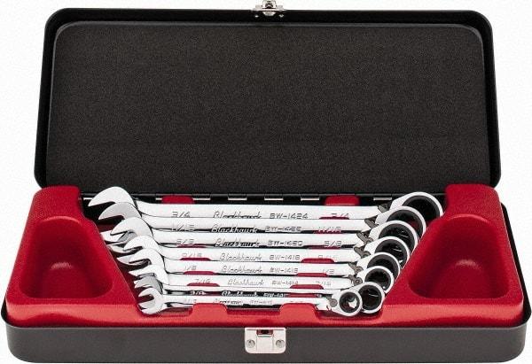 Blackhawk by Proto - 8 Piece, 5/16" to 3/4", Combination Wrench Set - Inch Measurement Standard, Full Polish Finish, Comes in Case - USA Tool & Supply