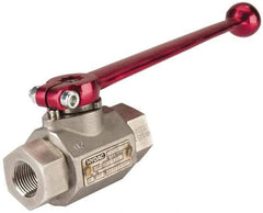 HYDAC - 3/8" Pipe, Stainless Steel Standard Ball Valve - 1 Piece, FNPT x FNPT Ends, Lever Handle, 7,250 WOG - USA Tool & Supply