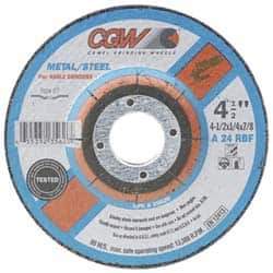 Camel Grinding Wheels - 24 Grit, 7" Wheel Diam, 1/4" Wheel Thickness, Type 28 Depressed Center Wheel - Aluminum Oxide, Resinoid Bond, R Hardness, 8,600 Max RPM, Compatible with Angle Grinder - USA Tool & Supply
