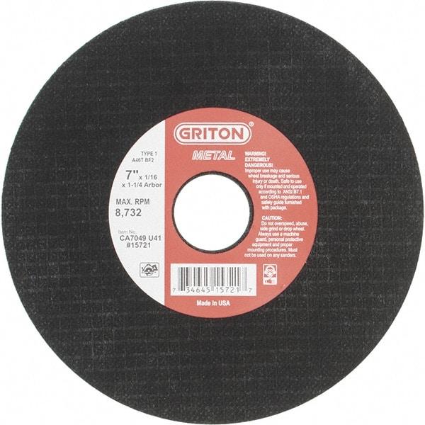 Value Collection - 7" 46 Grit Aluminum Oxide Cutoff Wheel - 1/16" Thick, 1-1/4" Arbor, 8,732 Max RPM, Use with Stationary Tools - USA Tool & Supply