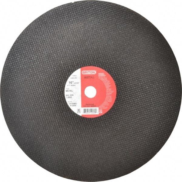 Made in USA - 16" 36 Grit Aluminum Oxide Cutoff Wheel - 5/32" Thick, 1" Arbor, 3,820 Max RPM, Use with Stationary Tools - USA Tool & Supply