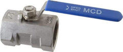 Midwest Control - 1-1/2" Pipe, Standard Port, Stainless Steel Standard Ball Valve - 1 Piece, Inline - One Way Flow, FNPT x FNPT Ends, Lever Handle, 1,000 WOG - USA Tool & Supply
