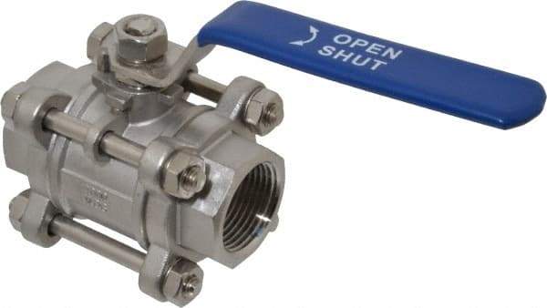 Midwest Control - 1" Pipe, Full Port, Stainless Steel Standard Ball Valve - 3 Piece, Inline - One Way Flow, FNPT x FNPT Ends, Lever Handle - USA Tool & Supply
