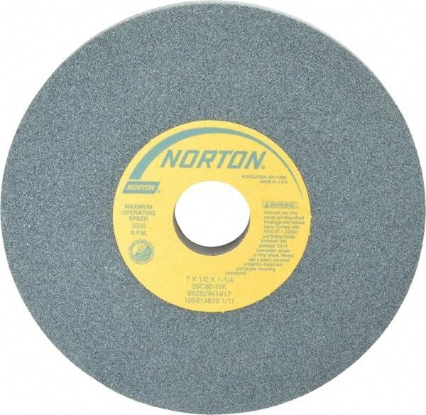 Norton - 7" Diam x 1-1/4" Hole x 1/2" Thick, I Hardness, 80 Grit Surface Grinding Wheel - Silicon Carbide, Type 1, Medium Grade, 3,600 Max RPM, Vitrified Bond, No Recess - USA Tool & Supply