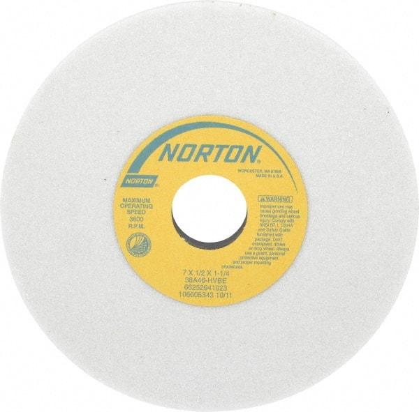 Norton - 7" Diam x 1-1/4" Hole x 1/2" Thick, H Hardness, 46 Grit Surface Grinding Wheel - Aluminum Oxide, Type 1, Coarse Grade, 3,600 Max RPM, Vitrified Bond, No Recess - USA Tool & Supply