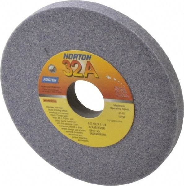 Norton - 6" Diam x 1-1/4" Hole x 1/2" Thick, K Hardness, 46 Grit Surface Grinding Wheel - Aluminum Oxide, Type 1, Coarse Grade, 4,140 Max RPM, Vitrified Bond, No Recess - USA Tool & Supply