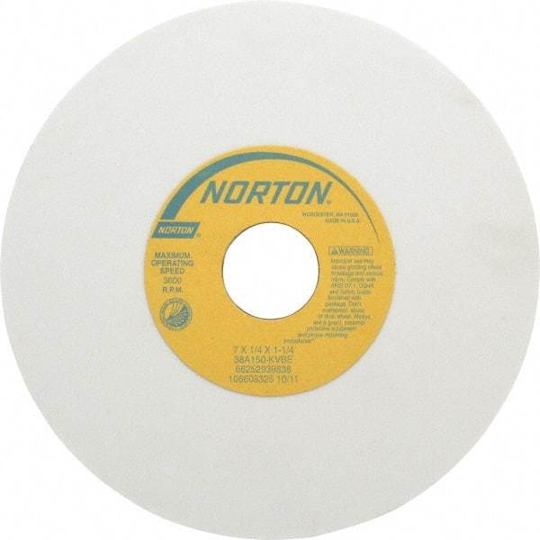 Norton - 7" Diam x 1-1/4" Hole x 1/4" Thick, K Hardness, 150 Grit Surface Grinding Wheel - Aluminum Oxide, Type 1, Very Fine Grade, 3,600 Max RPM, Vitrified Bond, No Recess - USA Tool & Supply