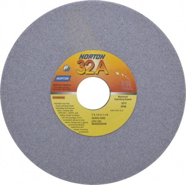 Norton - 7" Diam x 1-1/4" Hole x 1/4" Thick, I Hardness, 60 Grit Surface Grinding Wheel - Aluminum Oxide, Type 1, Medium Grade, 3,600 Max RPM, Vitrified Bond, No Recess - USA Tool & Supply