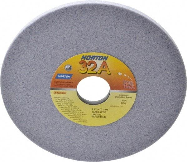 Norton - 7" Diam x 1-1/4" Hole x 1/4" Thick, J Hardness, 60 Grit Surface Grinding Wheel - Aluminum Oxide, Type 1, Medium Grade, 3,600 Max RPM, Vitrified Bond, No Recess - USA Tool & Supply