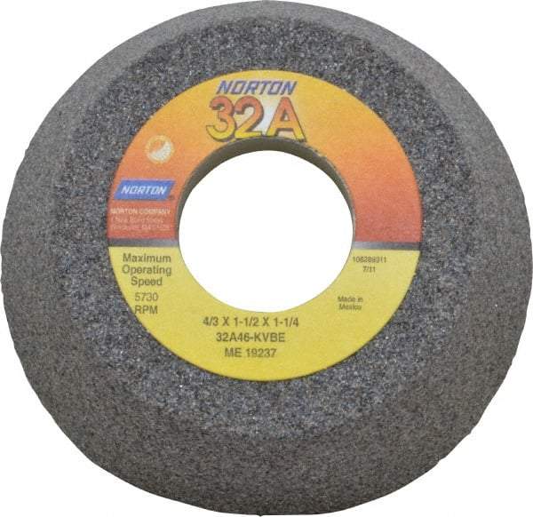 Norton - 4" Diam, 1-1/4" Hole Size, 1-1/2" Overall Thickness, 46 Grit, Type 11 Tool & Cutter Grinding Wheel - Coarse Grade, Aluminum Oxide, K Hardness, Vitrified Bond, 5,730 RPM - USA Tool & Supply
