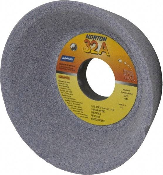 Norton - 5" Diam, 1-1/4" Hole Size, 1-3/4" Overall Thickness, 46 Grit, Type 11 Tool & Cutter Grinding Wheel - Coarse Grade, Aluminum Oxide, K Hardness, Vitrified Bond, 4,585 RPM - USA Tool & Supply
