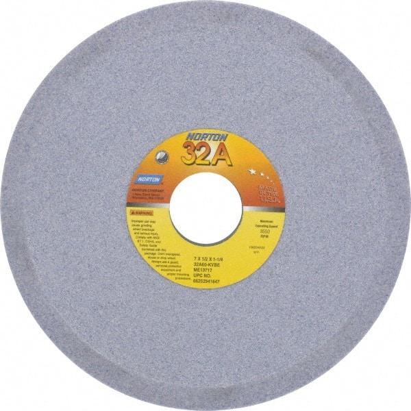 Norton - 7" Diam, 1-1/4" Hole Size, 1/2" Overall Thickness, 60 Grit, Type 12 Tool & Cutter Grinding Wheel - Medium Grade, Aluminum Oxide, K Hardness, Vitrified Bond, 3,550 RPM - USA Tool & Supply