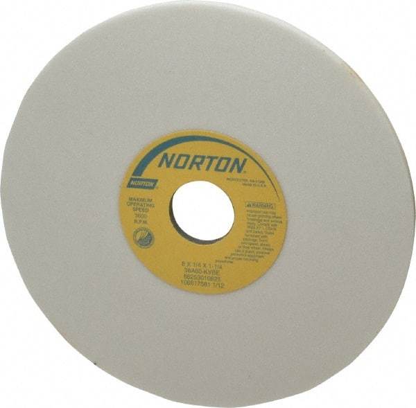 Norton - 8" Diam x 1-1/4" Hole x 1/4" Thick, K Hardness, 60 Grit Surface Grinding Wheel - Aluminum Oxide, Type 1, Medium Grade, 3,600 Max RPM, Vitrified Bond, No Recess - USA Tool & Supply