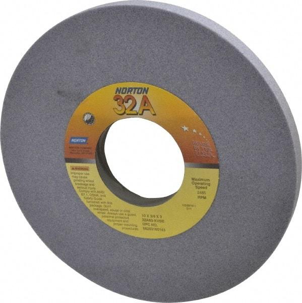 Norton - 10" Diam x 3" Hole x 3/4" Thick, K Hardness, 60 Grit Surface Grinding Wheel - Aluminum Oxide, Type 1, Medium Grade, 2,485 Max RPM, Vitrified Bond, No Recess - USA Tool & Supply