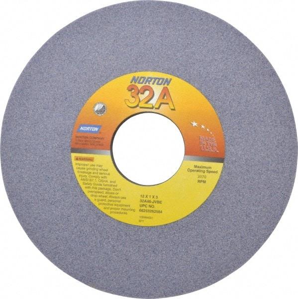 Norton - 12" Diam x 3" Hole x 1" Thick, I Hardness, 46 Grit Surface Grinding Wheel - Aluminum Oxide, Type 1, Coarse Grade, 2,070 Max RPM, Vitrified Bond, No Recess - USA Tool & Supply