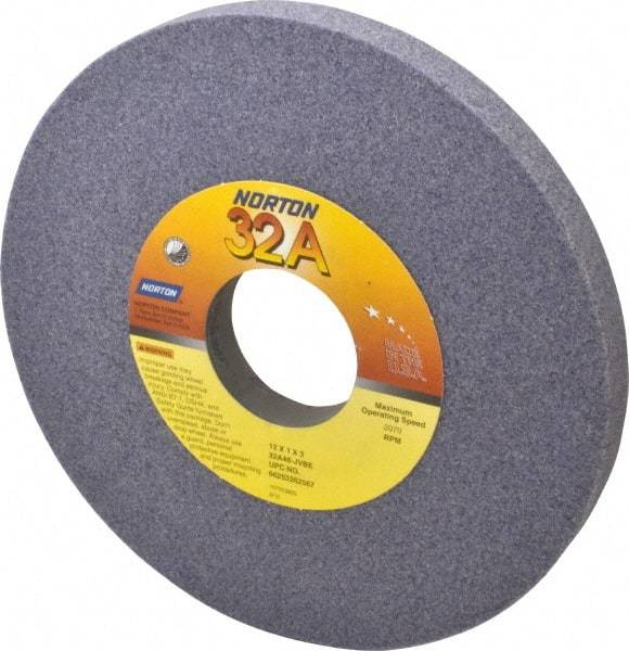 Norton - 12" Diam x 3" Hole x 1" Thick, J Hardness, 46 Grit Surface Grinding Wheel - Aluminum Oxide, Type 1, Coarse Grade, 2,070 Max RPM, Vitrified Bond, No Recess - USA Tool & Supply