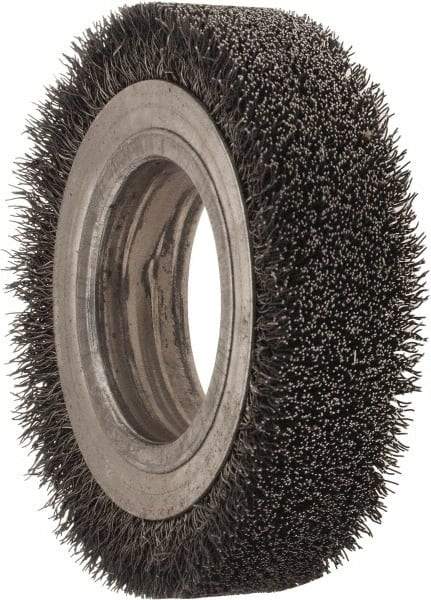 Osborn - 4-1/4" OD, 2" Arbor Hole, Crimped Steel Wheel Brush - 1" Face Width, 3/4" Trim Length, 0.0118" Filament Diam, 6,000 RPM - USA Tool & Supply